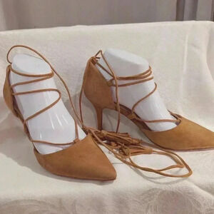 Marc Fisher Lace Up Pumps, Suede Leather Upper, Camel color, Size 7